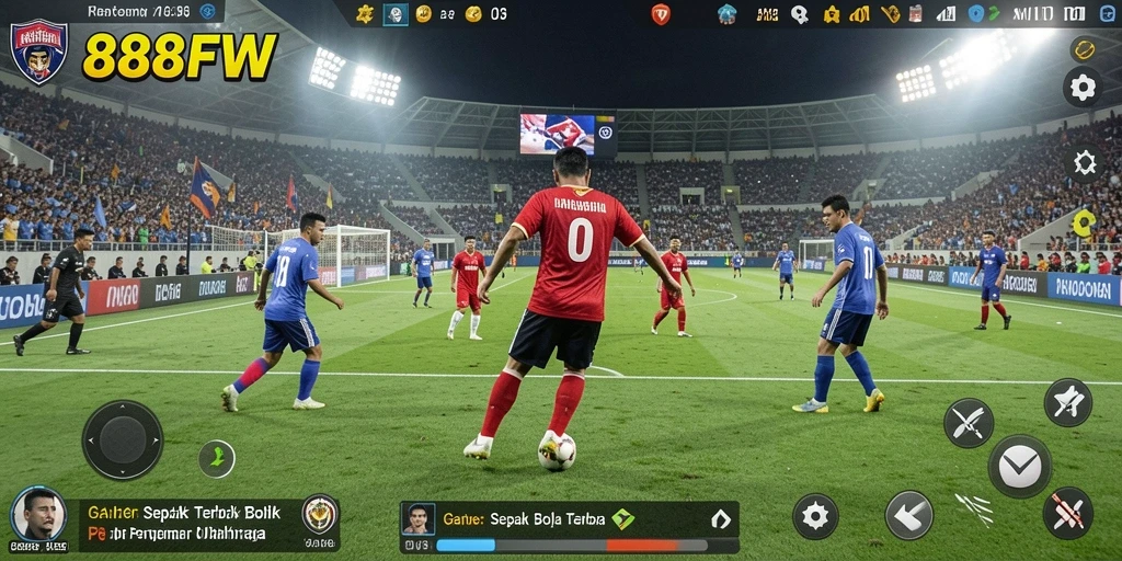 Gameplay seru 888FW dengan aksi sepak bola yang mendebarkan.