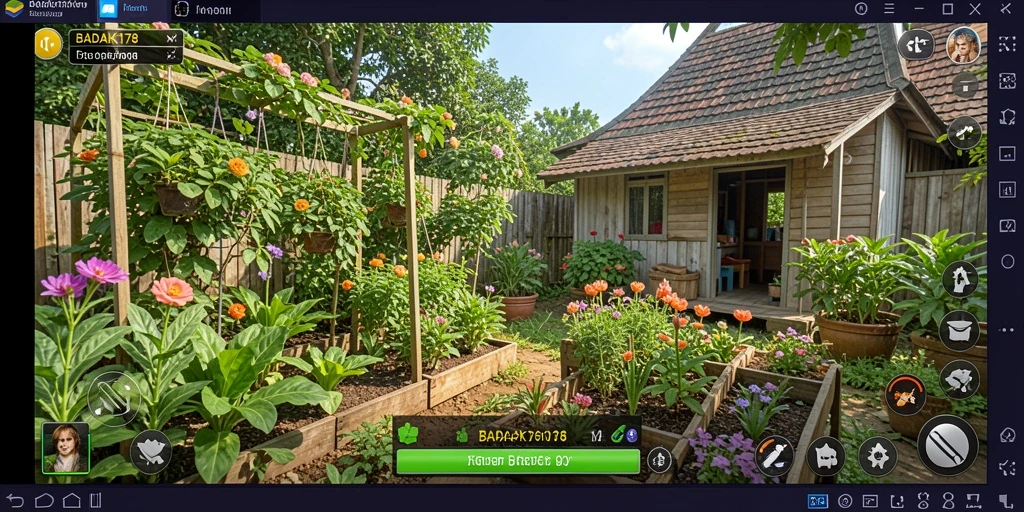 Tampilan gameplay BADAK178 yang menampilkan aktivitas berkebun yang seru.