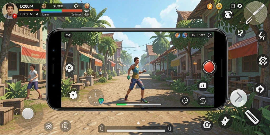 Tampilan gameplay D200M yang menampilkan karakter dan lingkungan simulasi.