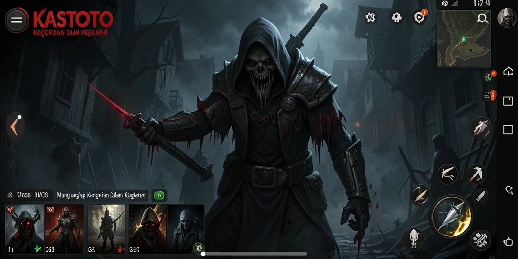Screenshot utama KASTOTO menampilkan momen menakutkan dalam gameplay.