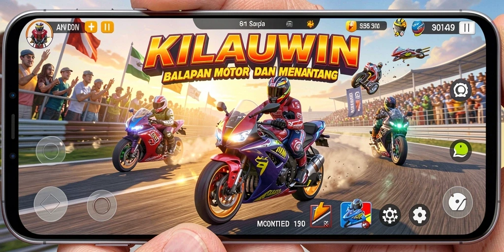 Tampilan gameplay KILAUWIN yang mendebarkan saat balapan motor.
