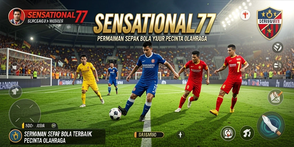 Screenshot gameplay SENSATIONAL77 menampilkan aksi seru di lapangan sepak bola.