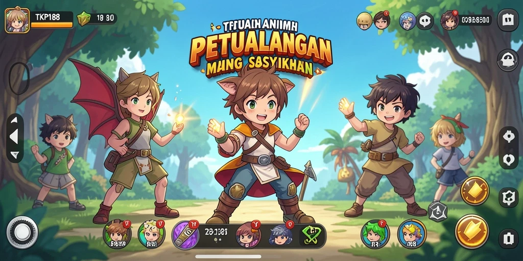 Tampilan gameplay seru pada TKP188 dengan berbagai karakter anime.