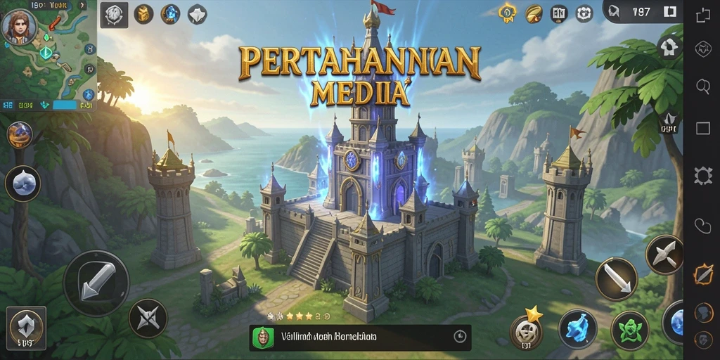 Tampilan gameplay V87 yang menampilkan menara dan musuh dalam aksi.