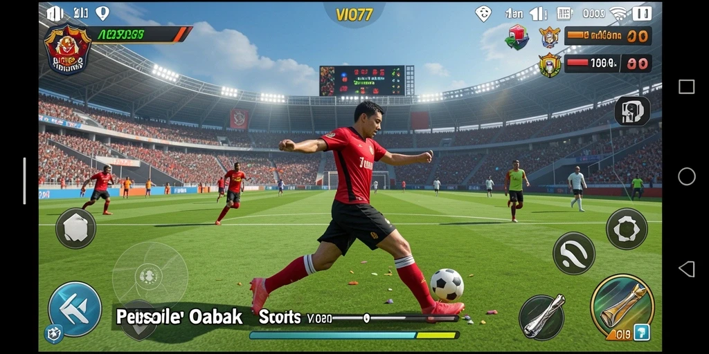 Tangkapan layar utama VIO77 menampilkan aksi seru di lapangan olahraga.